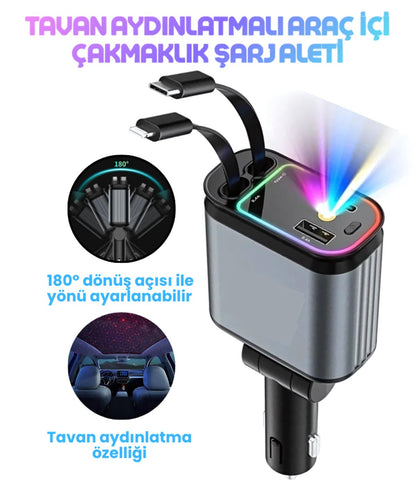 KABLOXDRIVE 66W Akıllı Araç Şarjı — LED Aydınlatmalı 4in1