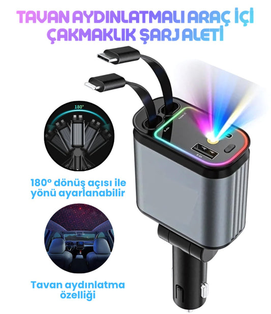 KABLOXDRIVE 66W Akıllı Araç Şarjı — LED Aydınlatmalı 4in1