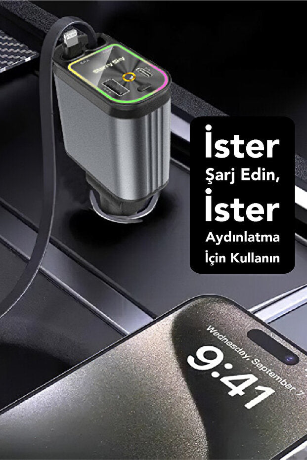 KABLOXDRIVE 66W Akıllı Araç Şarjı — LED Aydınlatmalı 4in1